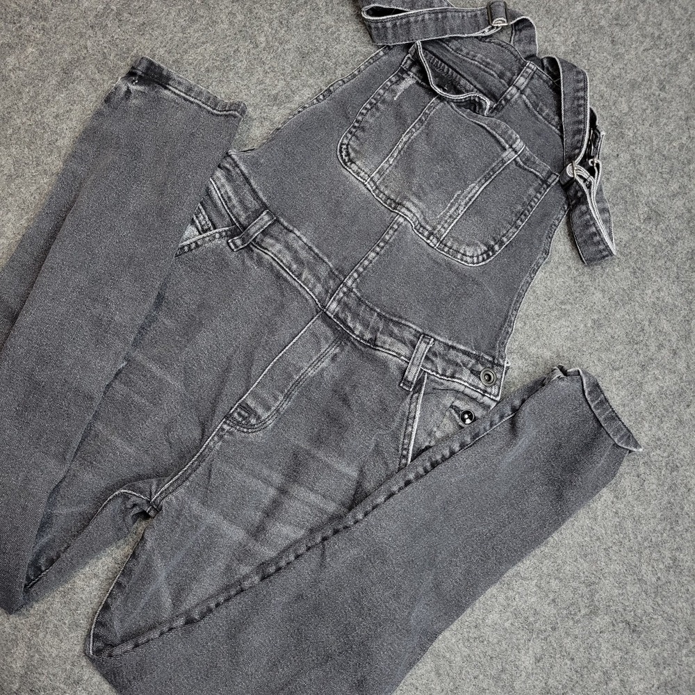 Zara Man Overalls Womens 5 Gray Side Button Adjustable Shoulder Strap Y2K Grunge